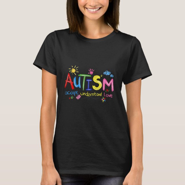 Penseldrag Autism Acceptans Förståelse Kärlek T Shirt (Framsida)