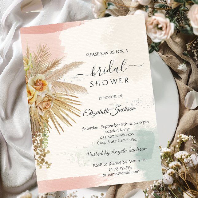 Penseldrag,Boho blommor Bröllopsdusch  Inbjudningar (Skapare uppladdad)