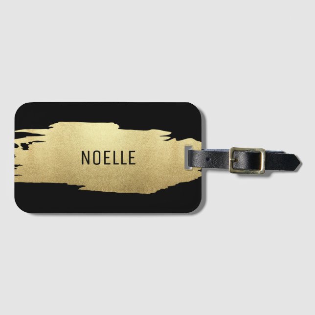 Penseldrag för guld Glitter med ditt namn, svart Bagagebricka (Framsida horisontal)