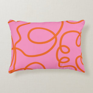 Penseldrag för rosa och Orange Abstrakt Linjer Prydnadskudde
