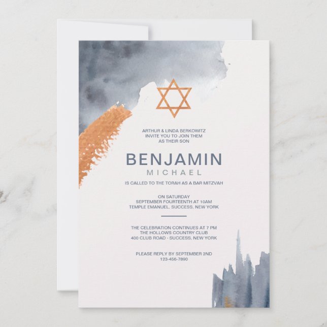 Penseldrag för vattenfärg Pub Mitzvah-inbjudan Inbjudningar (Framsida)