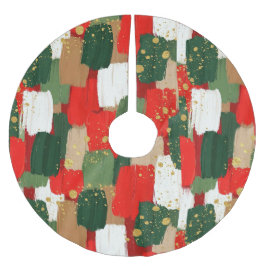 Penseldrag Glädje i Rött, Grönt & Guld Julgransmatta Borstad Polyester