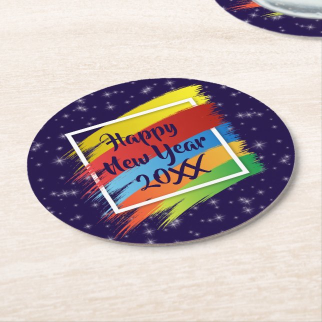 Penseldrag Gott nytt år 20xx Party Underlägg Papper Rund (Vinklad)