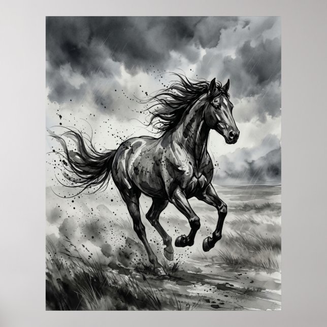 Penseldrag Häst Storm Poster (Framsidan)