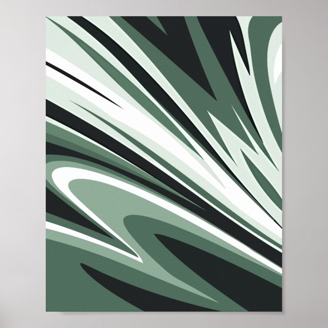 Penseldrag med abstrakt i Grönt och vitt Poster (Framsidan)