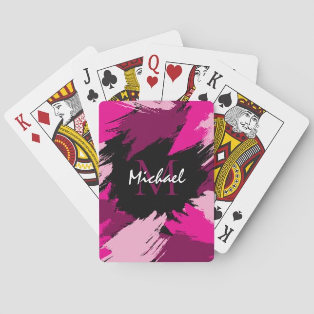 Penseldrag nyanser av het rosa namn med monogram casinokort (Baksidan)