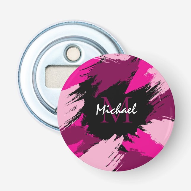 Penseldrag nyanser av het rosa namn med monogram flasköppnare (Framsidan)