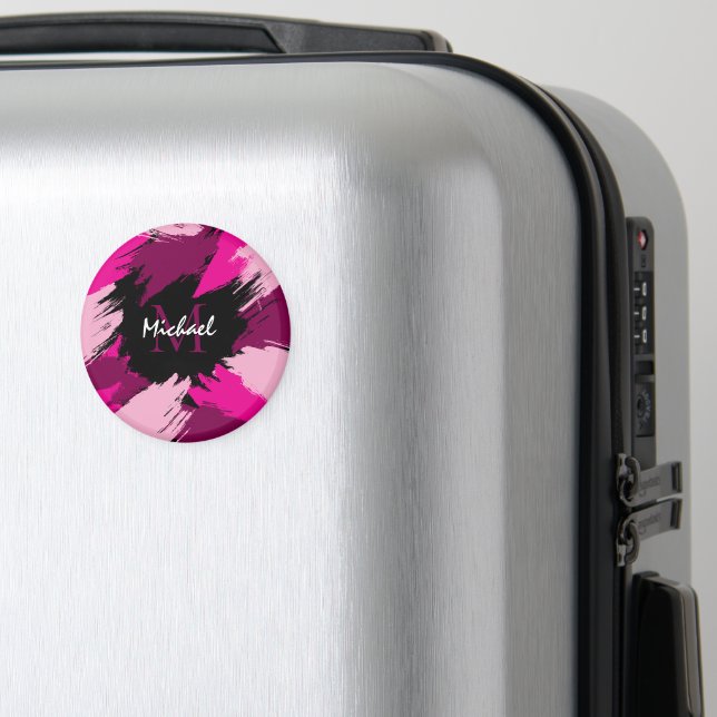 Penseldrag nyanser av het rosa namn med monogram magnet (In Situ (Luggage))