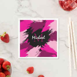 Penseldrag nyanser av het rosa namn med monogram pappersservett