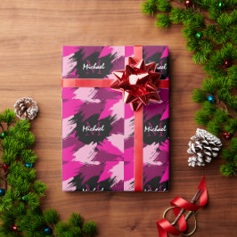 Penseldrag nyanser av het rosa namn med monogram presentpapper