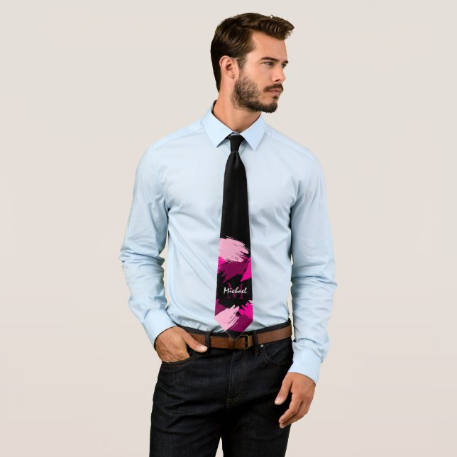 Penseldrag nyanser av het rosa namn med monogram slips (In Situ)