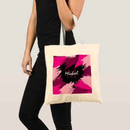 Penseldrag nyanser av het rosa namn med monogram tygkasse