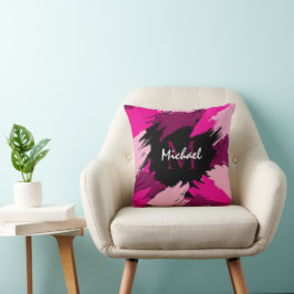 Penseldrag nyanser av varmröd namn med monogram kudde
