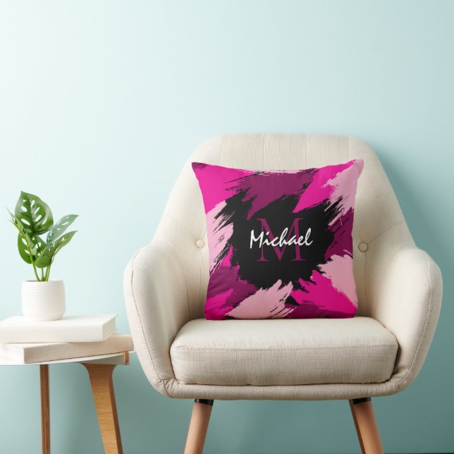 Penseldrag nyanser av varmröd namn med monogram kudde (Stol)