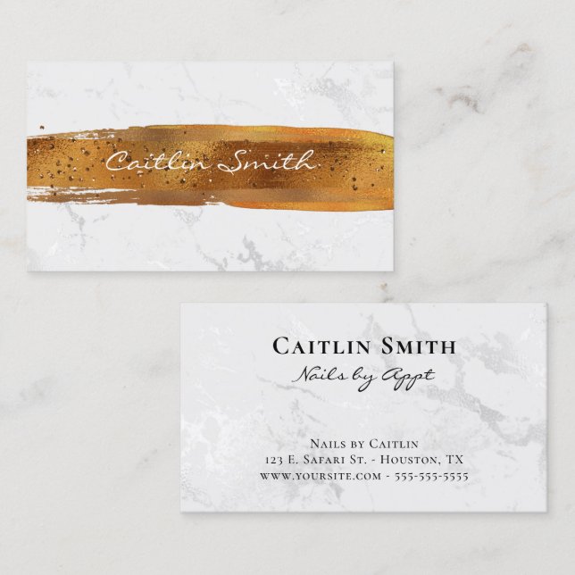 Penseldrag Silver White Foil Marble Visitkort (Fram/baksida)