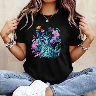 Penseldrag Staty av Frihet Blåser Bubble Tuggummi T Shirt