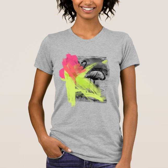 Penseldrag Strand Flamingo Fågel Fotografi T Shirt (Framsida)