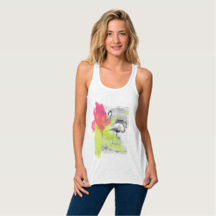 Penseldrag Strand Flamingo Fågel, Racerback Linne Med Racerback