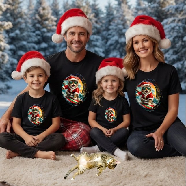 Penseldrag Surfar Katt Tomte Tropisk Jul  T Shirt (Skapare uppladdad)