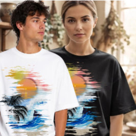 Penseldrag Tropisk Solnedgång Surfing Estetik T Shirt