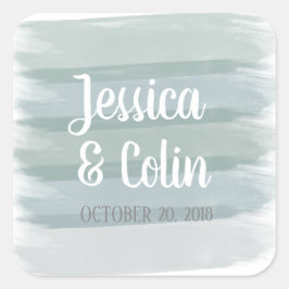 Penseldragstreck för bröllop-vattenfärg fyrkantigt klistermärke