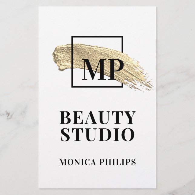 Penselfärg, guld vit abstrakt flygblad (Framsidan)