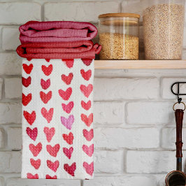 Penselhjärtan - rött och rosa kökshandduk