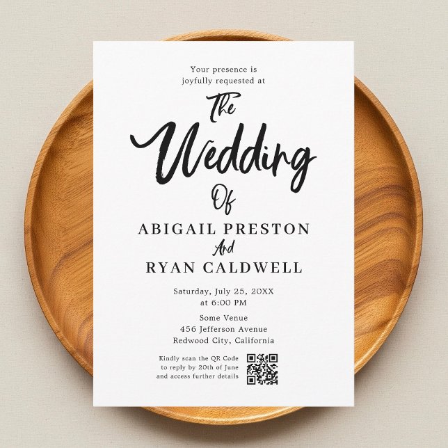 Penselkalligrafi QR-kod Vitbröllop - inbjudan (Skapare uppladdad)