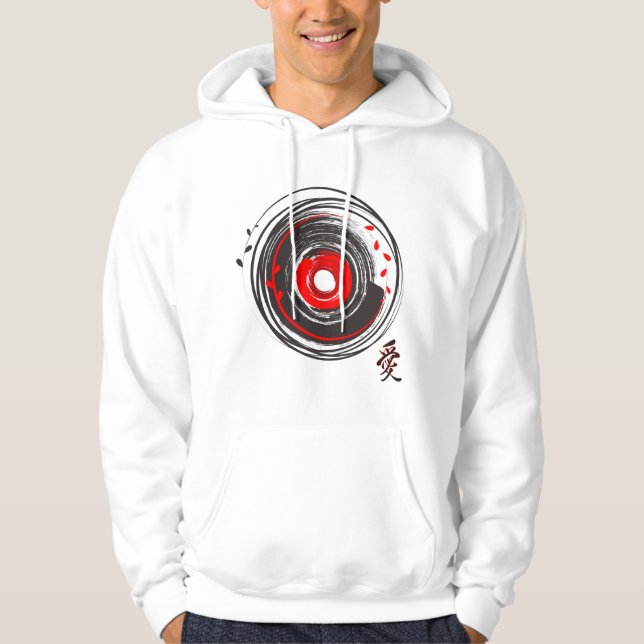 Penselmålad vinylpost med Ord Kärlek Hoodie (Framsida)