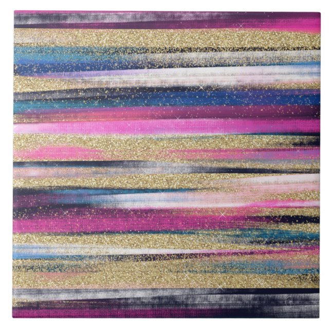 Penselmålning för Modern Rosa Blue Guld Glitter Kakelplatta (Framsidan)