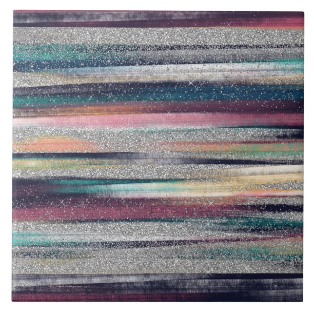 Penselmålning för Modern Rosa Blue Guld Glitter Kakelplatta (Framsidan)