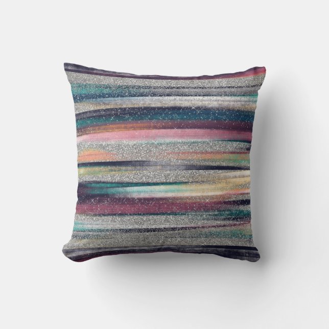 Penselmålning för Modern Rosa Blue Guld Glitter Kudde (Framsida)