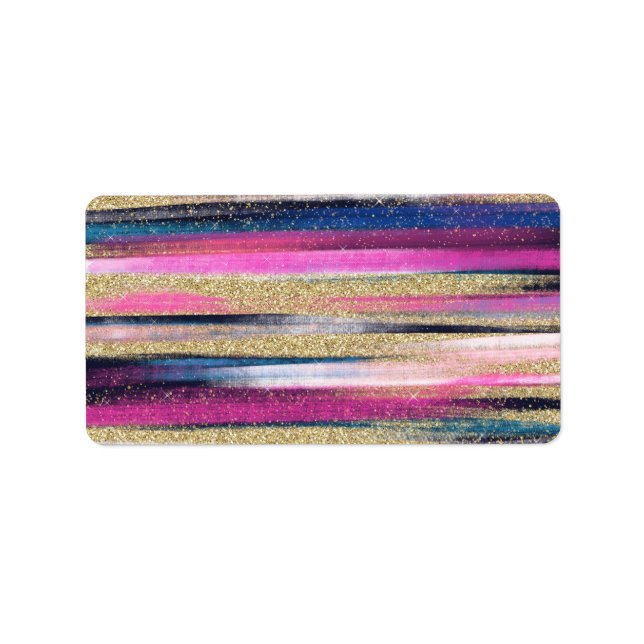 Penselmålning för Modern Rosa Blue Guld Glitter Pu Adressetikett (Framsidan)