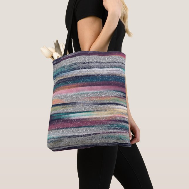 Penselmålning för Modern Rosa Blue Guld Glitter Tygkasse (Närbild)