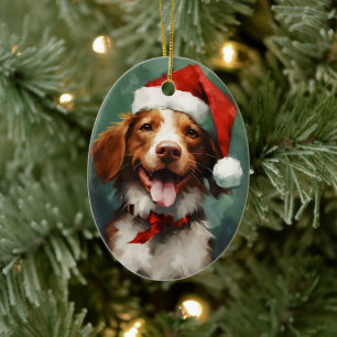 Penselmålning med Brittany hund Julgransprydnad Keramik