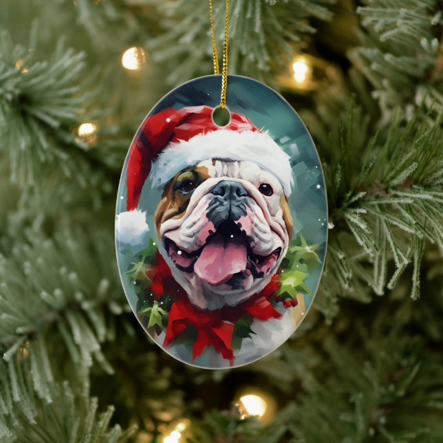 Penselmålning med Bulldog-julpensel Julgransprydnad Keramik (Träd)