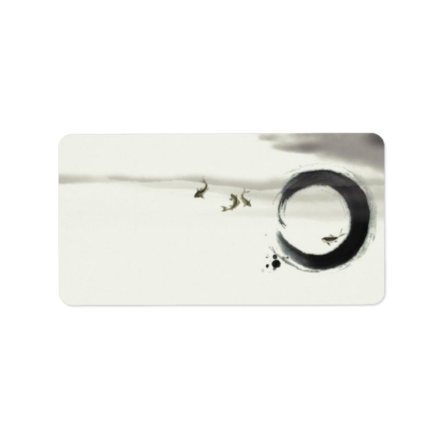 Penselmålning med Zen Circle Enso Koi Adressetikett (Framsidan)