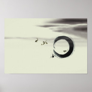 Penselmålning med Zen Circle Enso Koi Poster
