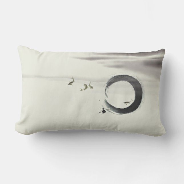 Penselmålning med Zen Circle Enso Koi Utomhuskudde (Framsida)