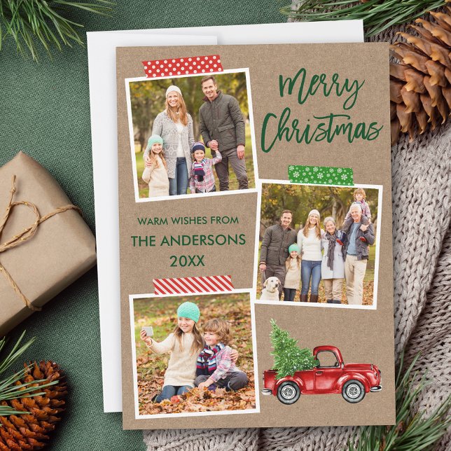 Penselskrift Craft Tape Lastbil jul Kraft Julkort (Customize to add text or more photos to back of card.)