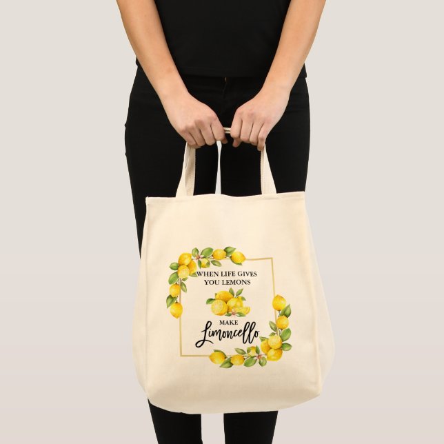 Penselskrift Vattenfärg Citroner Limoncello Matvar Tygkasse (Framsida (produkt))