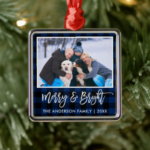 Penselskript Blått Play Merry och Bright Family Fa Julgransprydnad Metall