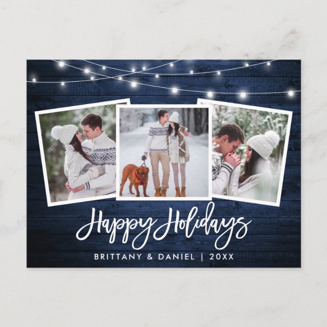 Penselskript Blue Wood Ljus 3 Photo Helgdag Vykort (Framsida)