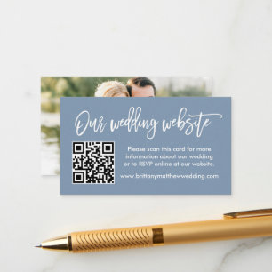 Penselskript Bröllop webbplats QR Photo Dusty Blue Tilläggskort