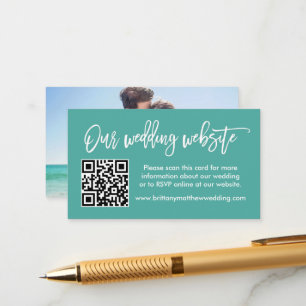 Penselskript Bröllop webbplats QR Photo Teal Tilläggskort