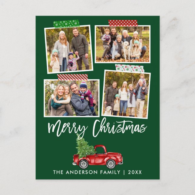 Penselskript Craft Tape Julrött Lastbil Vykort (Framsida)