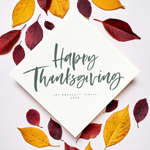 Penselskript för grönten happy thanksgiving-jägare pappersservett