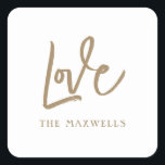 Penselskript för personlig Family Namn Kärlek Fyrkantigt Klistermärke<br><div class="desc">Fullständigt anpassade och snyggt.</div>