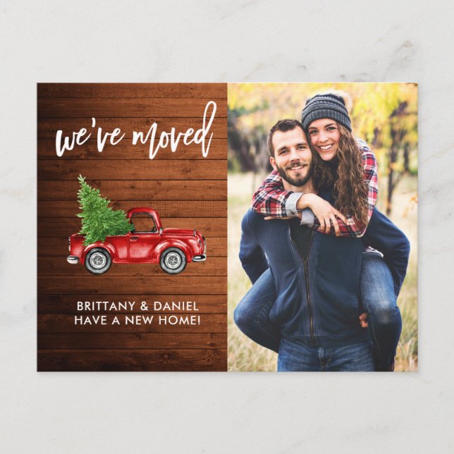 Penselskript Foto Rustic Adress Ändra Red Lastbil Vykort (Framsida)