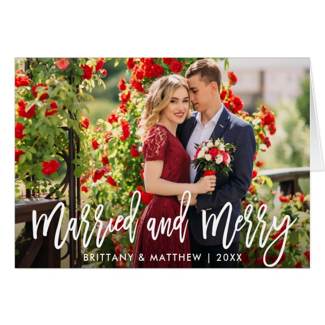 Penselskript, gift- och merry Photo Fold Card Hälsningskort (Framsidan Horizontal)
